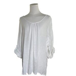 Terzo Millennio 2X White Linen Tunic Top‎ Lace Back Boho Italy